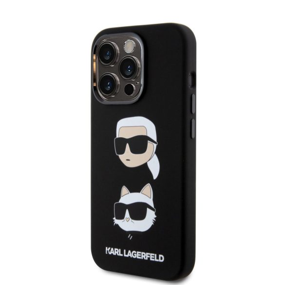 Karl Lagerfeld Liquid Silicone Karl and Choupette Heads Case iPhone 15 Pro (KLHCP15LSDHKCNK) hátlap, tok, fekete