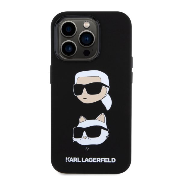 Karl Lagerfeld Liquid Silicone Karl and Choupette Heads Case iPhone 15 Pro (KLHCP15LSDHKCNK) hátlap, tok, fekete