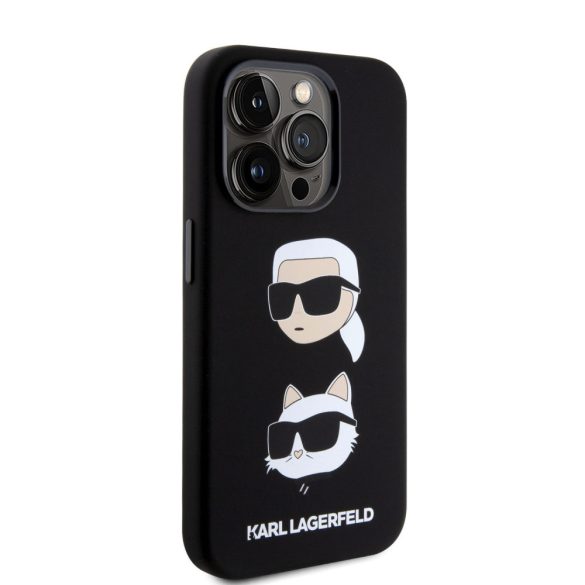 Karl Lagerfeld Liquid Silicone Karl and Choupette Heads Case iPhone 15 Pro (KLHCP15LSDHKCNK) hátlap, tok, fekete