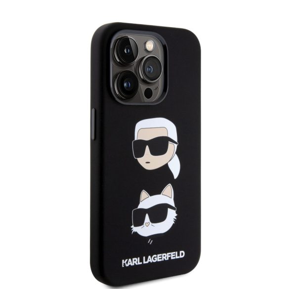 Karl Lagerfeld Liquid Silicone Karl and Choupette Heads Case iPhone 15 Pro (KLHCP15LSDHKCNK) hátlap, tok, fekete