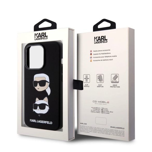 Karl Lagerfeld Liquid Silicone Karl and Choupette Heads Case iPhone 15 Pro (KLHCP15LSDHKCNK) hátlap, tok, fekete