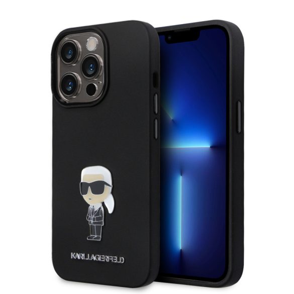 Karl Lagerfeld Liquid Silicone Metal Ikonik Case iPhone 15 Pro (KLHCP15LSMHKNPK) hátlap, tok, fekete