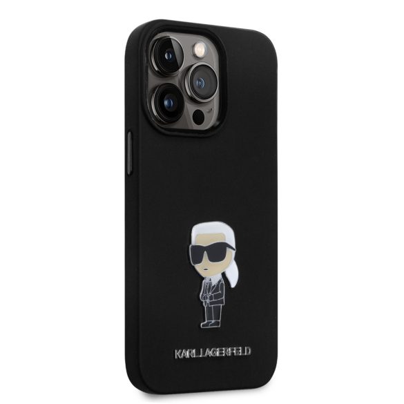 Karl Lagerfeld Liquid Silicone Metal Ikonik Case iPhone 15 Pro (KLHCP15LSMHKNPK) hátlap, tok, fekete