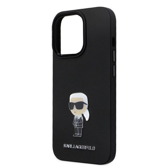 Karl Lagerfeld Liquid Silicone Metal Ikonik Case iPhone 15 Pro (KLHCP15LSMHKNPK) hátlap, tok, fekete