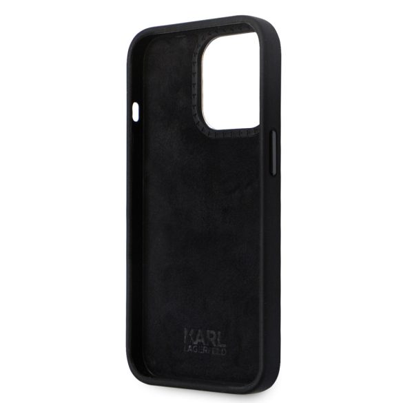 Karl Lagerfeld Liquid Silicone Metal Ikonik Case iPhone 15 Pro (KLHCP15LSMHKNPK) hátlap, tok, fekete