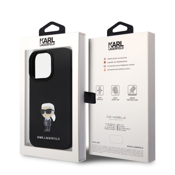 Karl Lagerfeld Liquid Silicone Metal Ikonik Case iPhone 15 Pro (KLHCP15LSMHKNPK) hátlap, tok, fekete