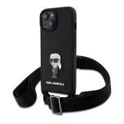   Karl Lagerfeld Saffiano Crossbody Metal Ikonik Case iPhone 15 (KLHCP15SSASKNPBK) hátlap, tok, fekete