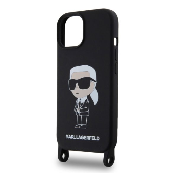 Karl Lagerfeld Liquid Silicone Crossbody Ikonik Case iPhone 15 (KLHCP15SSCBSKNK) hátlap, tok, fekete