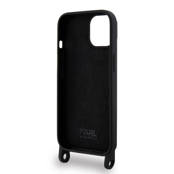 Karl Lagerfeld Liquid Silicone Crossbody Ikonik Case iPhone 15 (KLHCP15SSCBSKNK) hátlap, tok, fekete