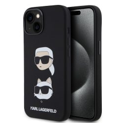  Karl Lagerfeld Liquid Silicone Karl and Choupette Heads Case iPhone 15 (KLHCP15SSDHKCNK) hátlap, tok, fekete