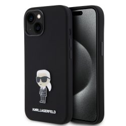   Karl Lagerfeld Liquid Silicone Metal Ikonik Case iPhone 15 (KLHCP15SSMHKNPK) hátlap, tok, fekete