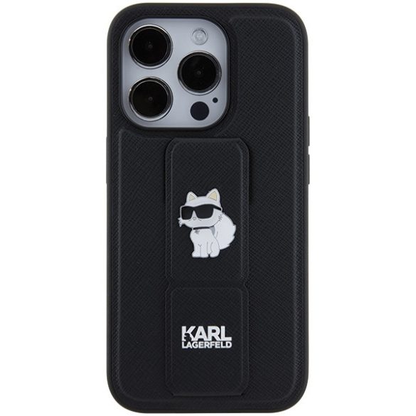 Karl Lagerfeld iPhone 15 Pro Max Gripstand Saffiano Choupette Pins (KLHCP15XGSACHPK) hátlap, tok, fekete