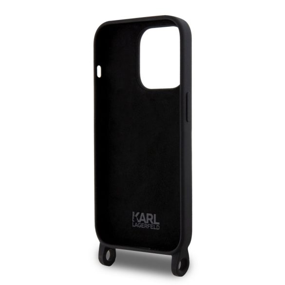 Karl Lagerfeld Liquid Silicone Crossbody Ikonik Case iPhone 15 Pro Max (KLHCP15XSCBSKNK) hátlap, tok, fekete