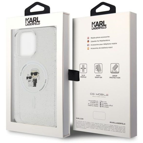 Karl Lagerfeld iPhone 14 Pro Max Karl&Choupette Glitter MagSafe (KLHMP14XHGKCNOT) magsafe kompatibilis hátlap, tok, átlátszó