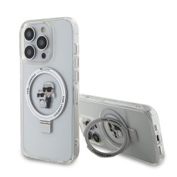   Karl Lagerfeld Ringstand Karl and Choupette MagSafe Case iPhone 15 Pro Max (KLHMP15XHMRSKCH) magsafe kompatibilis hátlap, tok, átlátszó