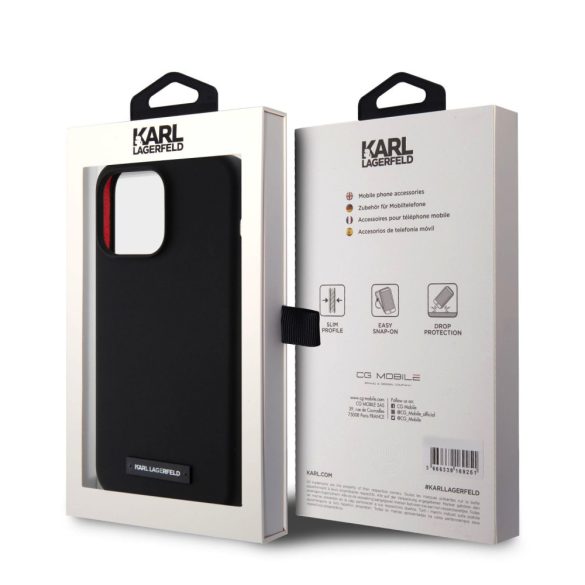 Karl Lagerfeld Liquid Silicone Plaque MagSafe Case iPhone 15 Pro Max (KLHMP15XSLMP1K) hátlap, tok, fekete