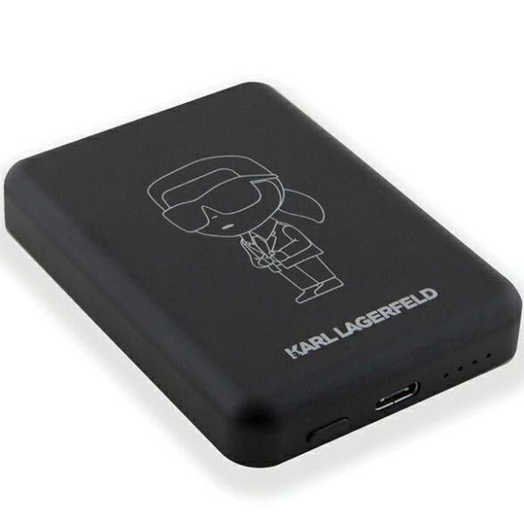 Karl Lagerfeld NFT Outline Ikonik MagSafe Powerbank (KLPBM5KIOTTGK) MagSafe kompatibilis hordozható külső akkumulátor és vezeték nélküli töltő, 5000 mAh, 15W, fekete