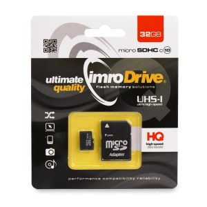 Imro memóriakártya micro SDHC, 32GB, class 10, UHS-I, adapterrel, fekete