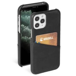   Krusell Leather CardCover iPhone 12/12 Pro eredeti bőr, kártyatartós hátlap, tok, fekete