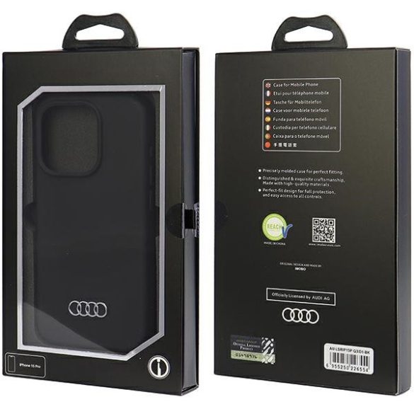 Audi Silicone Case iPhone 15 Pro (AU-LSRIP15P-Q3/D1-BK) hátlap, tok, fekete