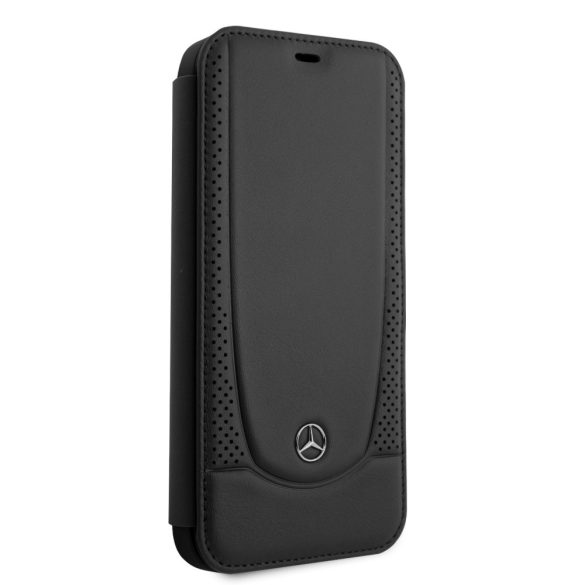 Mercedes-Benz iPhone 12 Pro Max Leather Urban (MEFLBKP12LARMBK) eredeti bőr oldalra nyíló tok, fekete
