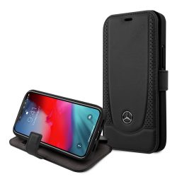   Mercedes-Benz iPhone 12 Mini 5,4" Leather Urban (MEFLBKP12SARMBK) eredeti bőr oldalra nyíló tok, fekete