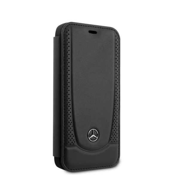 Mercedes-Benz iPhone 12 Mini 5,4" Leather Urban (MEFLBKP12SARMBK) eredeti bőr oldalra nyíló tok, fekete