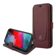   Mercedes-Benz iPhone 12 Mini 5,4" Leather Urban (MEFLBKP12SARMRE) eredeti bőr oldalra nyíló tok, piros