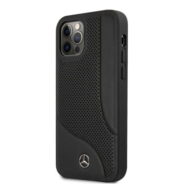 Mercedes-Benz iPhone 12 Pro Max Leather Perforated Area eredeti bőr (MEHCP12LCDOBK) hátlap, tok, fekete