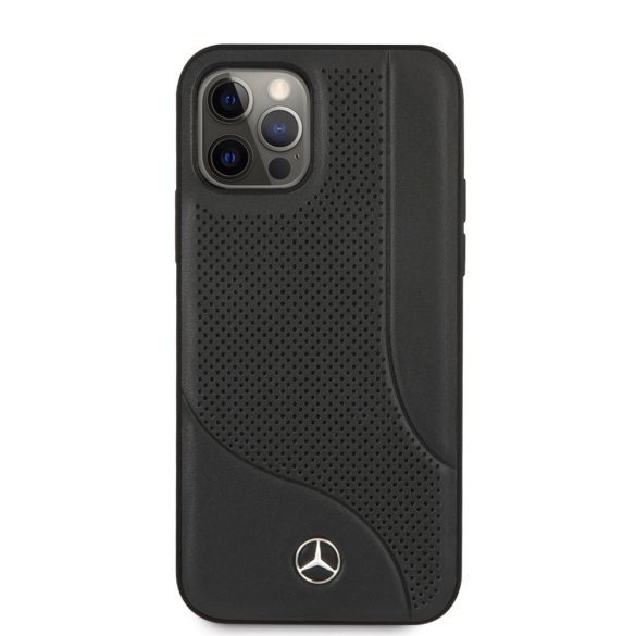 Mercedes-Benz iPhone 12 Pro Max Leather Perforated Area eredeti bőr (MEHCP12LCDOBK) hátlap, tok, fekete