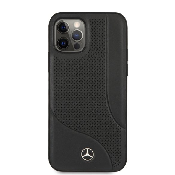 Mercedes-Benz iPhone 12 Pro Max Leather Perforated Area eredeti bőr (MEHCP12LCDOBK) hátlap, tok, fekete