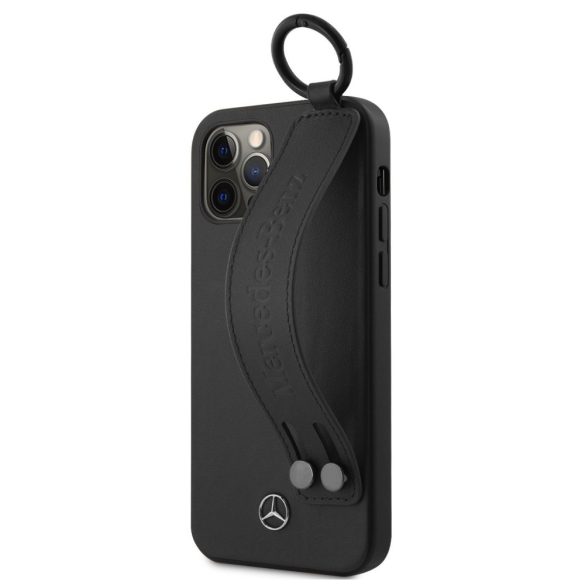 Mercedes-Benz iPhone 12/12 Pro Leather Hand Strap (MEHCP12MLSSBK) eredeti bőr, oldalra nyíló tok, fekete