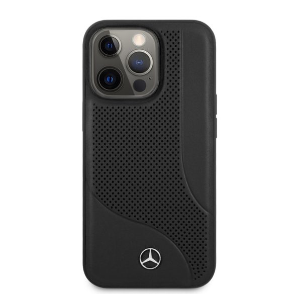 Mercedes-Benz iPhone 13 Pro Max Leather Perforated Area eredeti bőr (MEHCP13XCDOBK) hátlap, tok, fekete