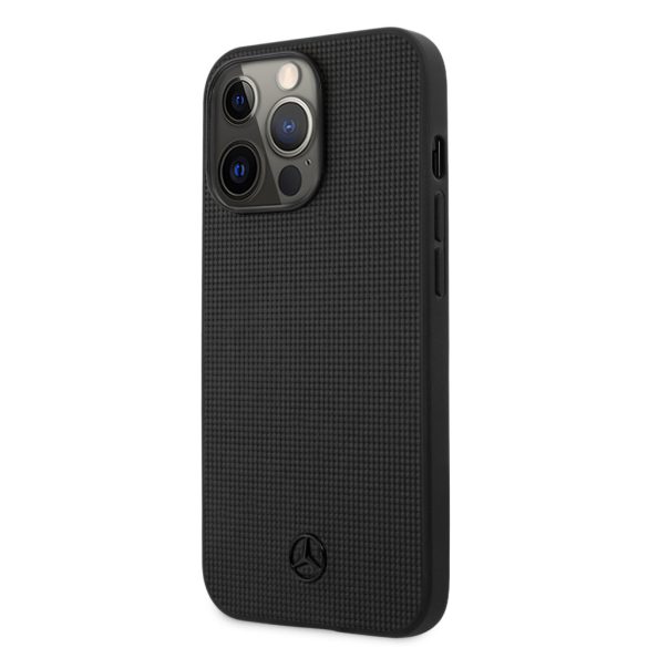 Mercedes-Benz iPhone 13 Pro Max Genuine Leather Meshed eredeti bőr (MEHCP13XMBLBK) hátlap, tok, fekete