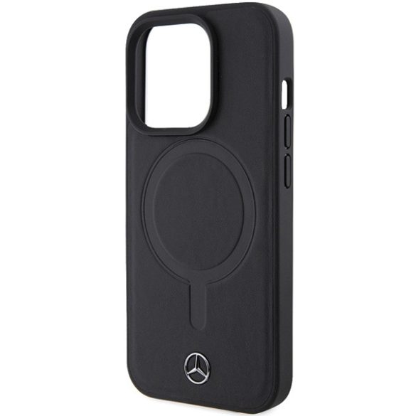 Mercedes iPhone 15 Pro Smooth Leather MagSafe (MEHMP15L23RCMK) magsafe kompatibilis hátlap, tok, fekete
