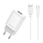   Jellico EU01 USB-A hálózati töltő adapter USB-C kábellel, 2.4A, fehér