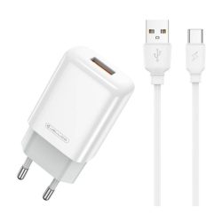   Jellico EU01 USB-A hálózati töltő adapter USB-C kábellel, 2.4A, fehér