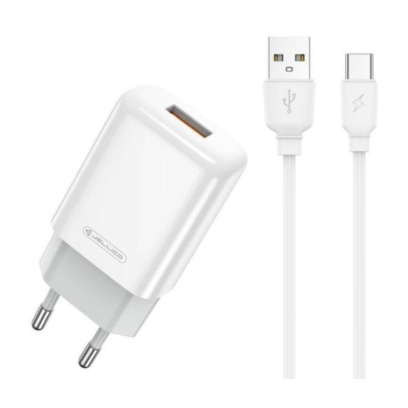 Jellico EU01 USB-A hálózati töltő adapter USB-C kábellel, 2.4A, fehér