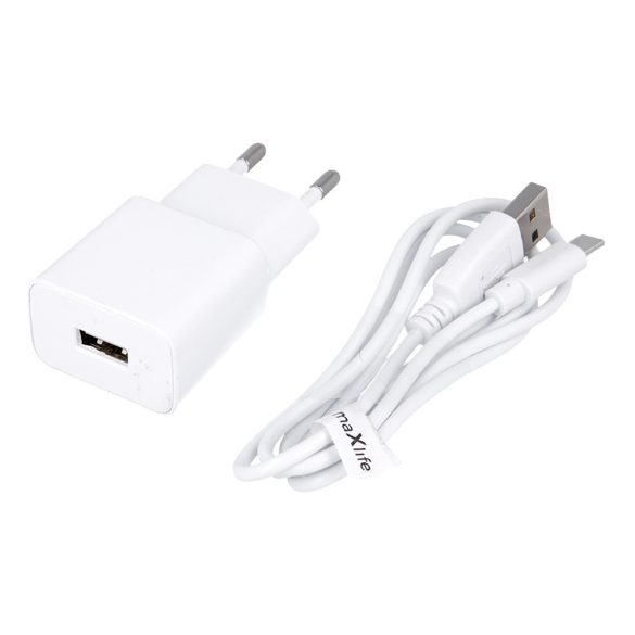 MaxLife MXTC-01 USB/Type-C hálózati töltő és kábel, 1A, 1m, fehér