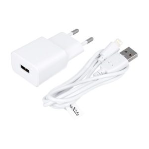 Maxlife MXTC-01 hálózati töltő adapter, gyorstöltő, 1A + iPhone lightning kábel, fehér