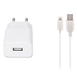   Maxlife MXTC-01 hálózati töltő adapter, gyorstöltő, 2.1A + iPhone lightning kábel, fehér