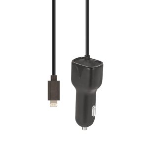 Maxlife MXCC-02 USB univerzális autós szivargyújtó töltő, gyorstöltő 2.1A, iPhone lightning, fekete