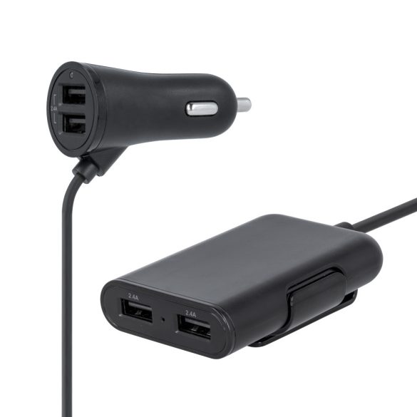 Maxlife MXCC-03 2x2 USB univerzális autós szivargyújtó töltő, gyorstöltő, utas adapterrel, fekete