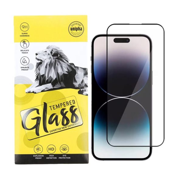 iPhone 14 Pro 9D Full Glue teljes kijelzős edzett üvegfólia (tempered glass) 9H keménységű, fekete