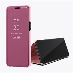   Clear View Case cover Huawei P40 Lite E/Y7P oldalra nyíló tok, rózsaszín