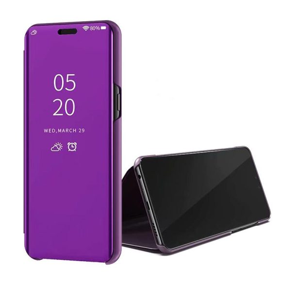 Clear View Case cover Huawei P40 Lite E/Y7P oldalra nyíló tok, lila