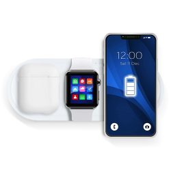   KT-IW 3in1 LED-es Qi Wireless Charger, AirPods, Apple Watch és mobiltelefon vezeték nélküli töltő, 15W, fehér