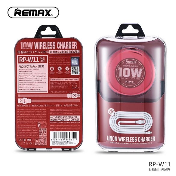 Remax RP-W11 Qi Wireless Charger, univerzális vezeték nélküli töltő, piros