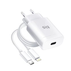   Blue Star Type C - Lightning kábellel, hálózati töltő adapter szett, gyorstöltés, 18W, fehér