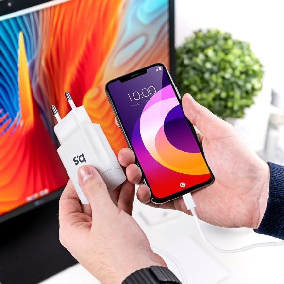 Blue Star Type C - Lightning kábellel, hálózati töltő adapter szett, gyorstöltés, 18W, fehér